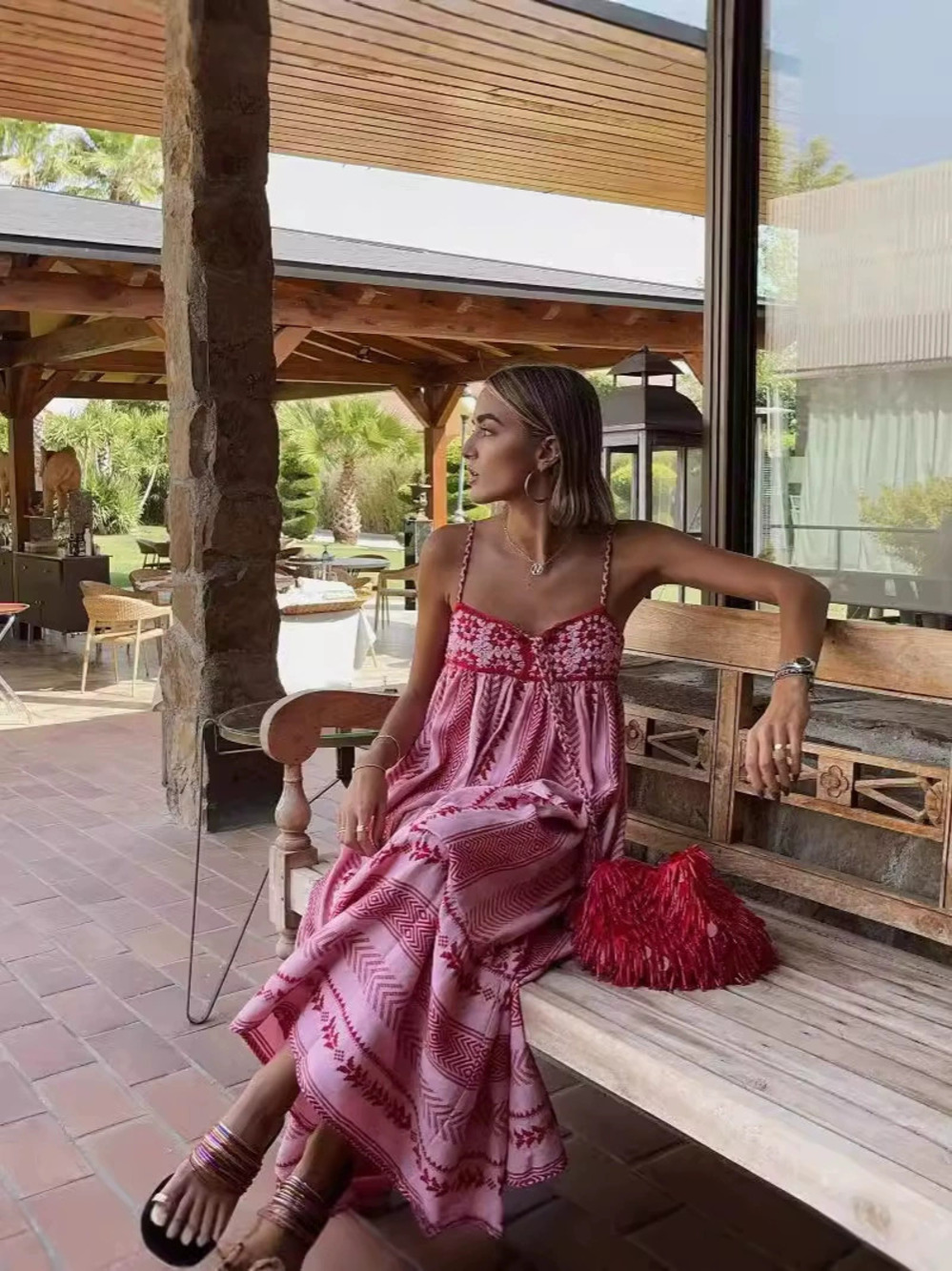 Zara Summer Crochet Knit Print Strappy Dress